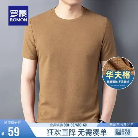 【直降】【华夫格】罗蒙休闲短袖T恤2023夏季薄款弹力圆领上衣男图片