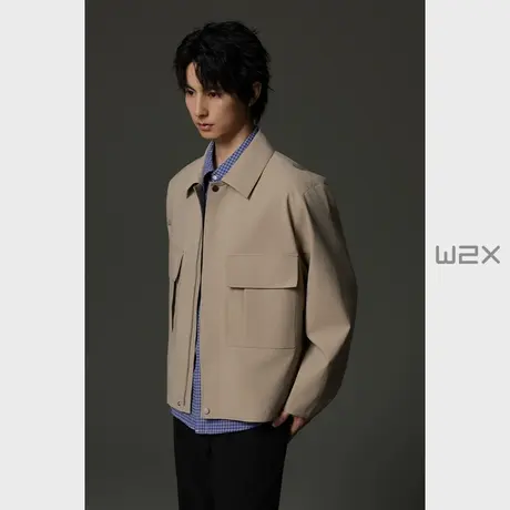w2x2025春秋季新款翻领多口袋夹克男设计感轻奢青年休闲上衣外套商品大图