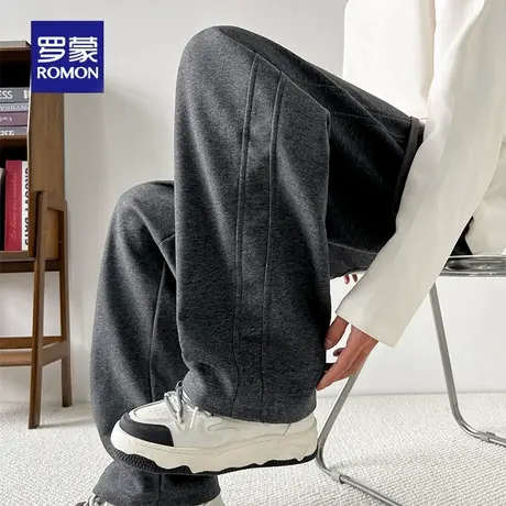 罗蒙青年男士时尚休闲卫裤2025秋季新款松紧腰抽绳直筒宽松长裤子商品大图