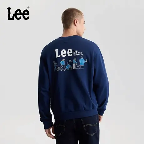 Lee商场同款25秋冬新品舒适版圆领印花Logo藏青色男长袖卫衣潮流图片