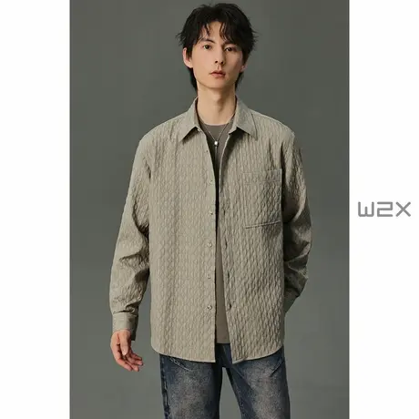 w2x秋季双层提花镂空设计感长袖衬衫男外套高级感痞帅休闲衬衣潮商品大图