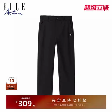 ELLE Active男装简约舒适休闲直筒裤运动裤子松紧腰黑色长裤商品大图