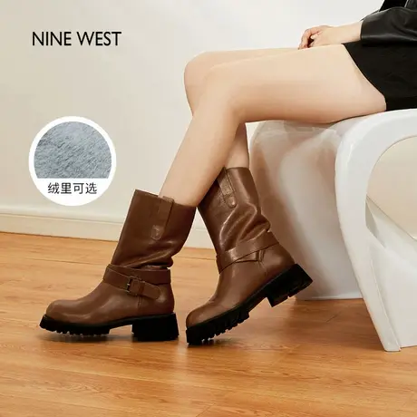 【商场同款】Nine West/玖熙短靴女秋冬加绒美拉德穿搭中筒不过膝商品大图