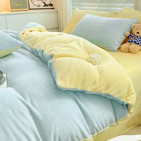 恒源祥冬季新款纯色简约双拼牛奶绒双面绒被套珊瑚绒加绒加厚被罩商品大图