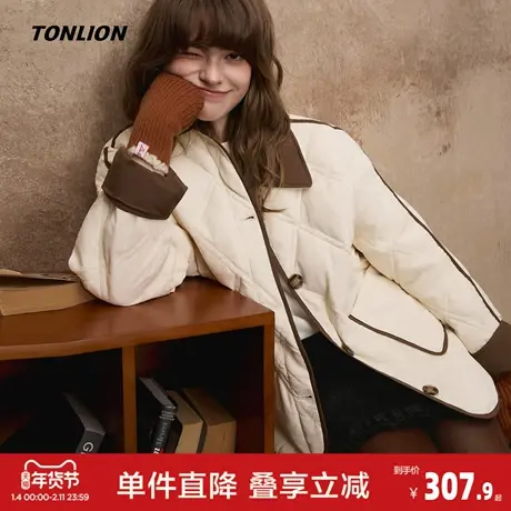 【防水】唐狮2026新款撞色初冬轻薄羽绒服女款拼接短款菱格外套图片