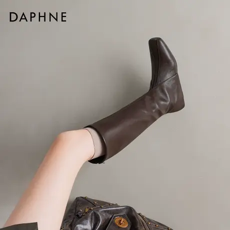 达芙妮骑士靴子女2026新款冬季加绒长筒靴内增高平底裤管瘦瘦女靴商品大图