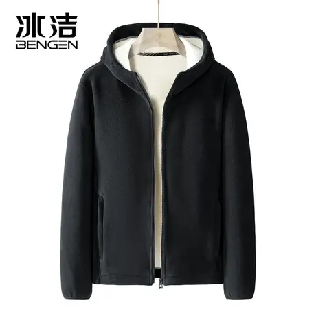 冰洁摇粒绒外套男士2023新款冬季加绒加厚保暖连帽夹克抓绒衣XT商品大图