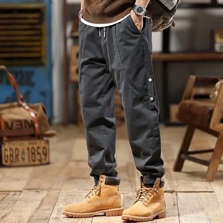 户外潮流工装裤子高密斜纹精梳棉纯色裤子男款束脚潮流工装长裤商品大图