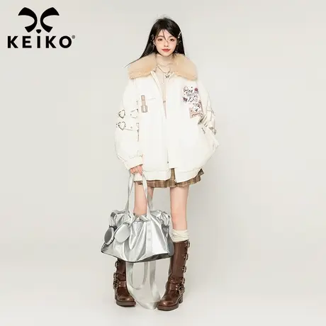 KEIKO [哑光皮] 大毛领皮质棉衣棉服2023冬季高级感加厚皮衣外套图片