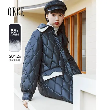 Oece中长款羽绒服2022冬装新款女复古学院风修身外套商品大图