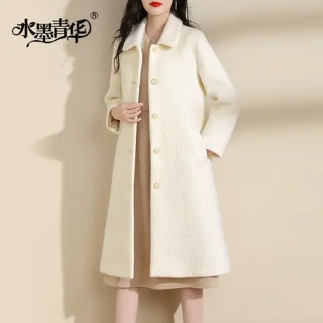 水墨青华2023冬季新品中长款过膝百搭外套女时尚显瘦毛呢保暖大衣图片
