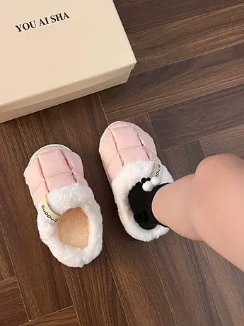 棉拖鞋女士冬季外穿踩屎感家居室内防滑厚底羽绒布包头毛毛棉鞋女商品大图