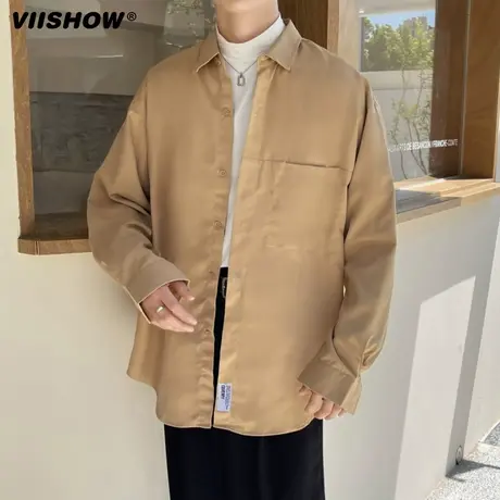 VIISHOW简约纯色长袖黑色衬衫男生高级感新款抗皱基础款休闲衬衣商品大图