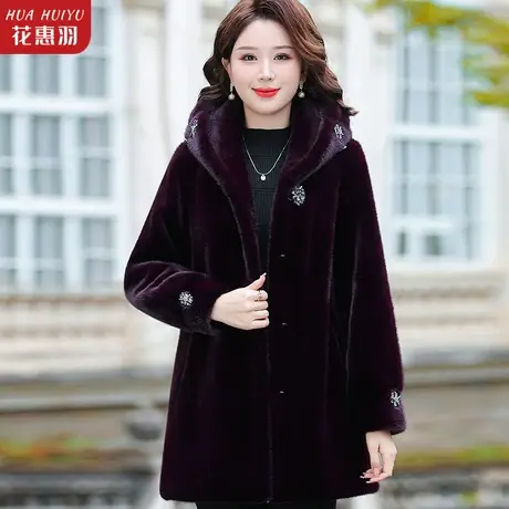 奶奶冬装水貂绒大衣加绒加厚中高贵老年人女妈妈保暖棉衣外套棉袄图片