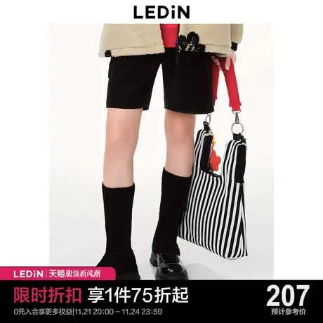 乐町pu皮裤子女2023秋季新款黑色休闲短裤C1GCD1102商品大图