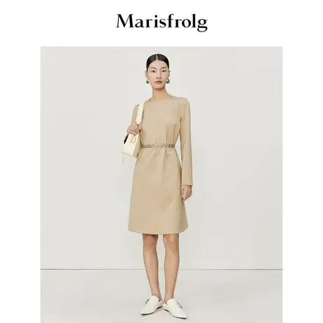 【轻礼系列】玛丝菲尔时尚气质圆领金属拉链设计腰带宽松连衣裙图片