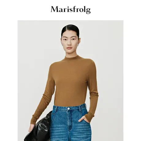 【商场同款】玛丝菲尔针织衫秋季新款黄色山羊绒时尚修身打底衫图片
