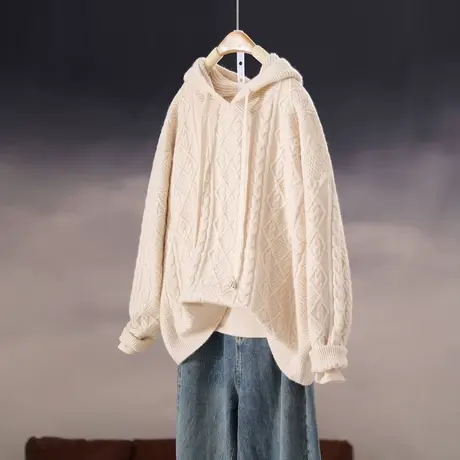 2023新款韩版宽松连帽针织衫女士百搭上衣套头毛衣打底衫纯色外套商品大图