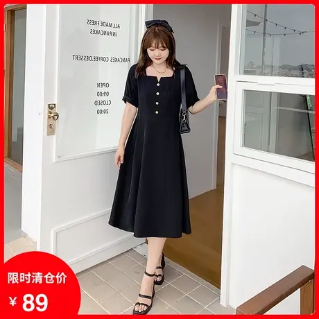 【清仓】M连衣裙2021夏季新款法式方领气质显瘦小黑裙过膝中长款商品大图