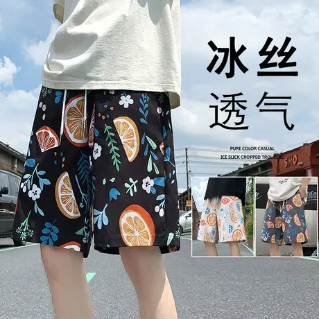 夏季薄款速干宽松沙滩裤男潮流ins短裤直筒休闲运动篮球五分裤子商品大图