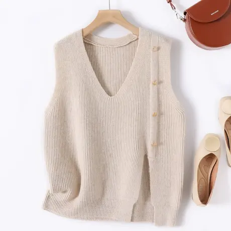 2023春季新品韩版宽松V领针织衫女马甲背心坎肩马夹外套短款无袖图片