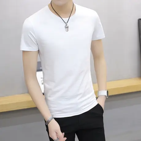 短袖t恤男士薄款韩版纯色打底衫潮夏季百搭体恤修身上衣圆V领小衫商品大图