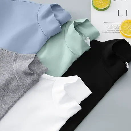 莫代尔棉长袖t恤男半高领秋季小衫纯色内搭秋冬打底衫中领秋衣服商品大图