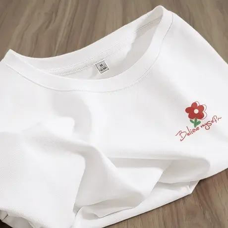 ZR真维斯白色短袖女夏季 2023新款宽松t恤女休闲设计感纯棉女上衣商品大图