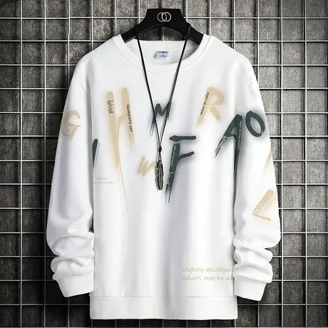 卫衣男春秋季潮流圆领秋衣加绒加厚体恤打底衫男生休闲长袖T恤男商品大图