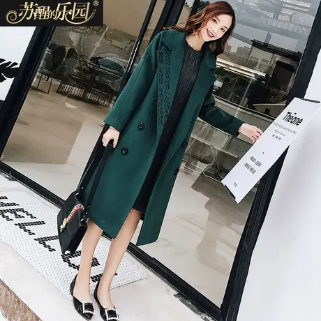 秋冬外套女中长款气质2021新款时尚韩版宽松V领韩国修身绣花毛呢商品大图