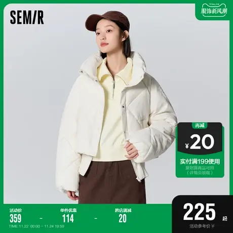 森马棉服女短款设计感假两件宽松显高2023冬新款字母潮流肌理外套图片