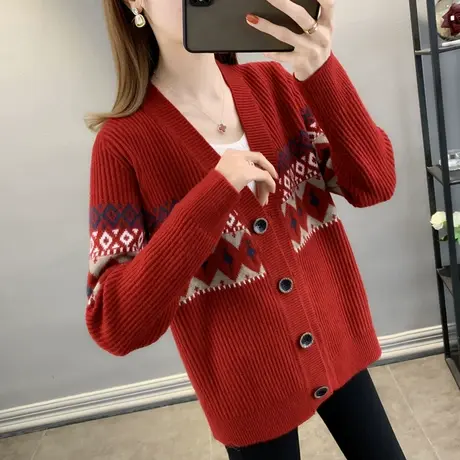 慵懒风复古毛衣开衫女春款2025年新款韩版宽松外穿百搭针织衫外套商品大图