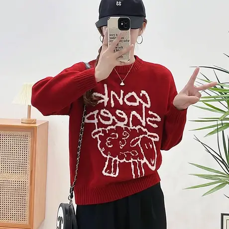 女士毛衣针织衫秋冬新款本命年红色打底女毛衣韩版宽松百搭女上衣图片