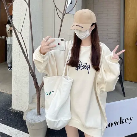 奶fufu加绒加厚卫衣女2023新款宽松欧货漂亮中长款遮屁股秋冬外套商品大图