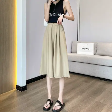 七分阔腿裤女夏季薄款西装八分裤宽松显瘦垂感休闲小个子大摆裙裤商品大图