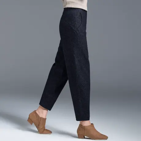 九分毛呢裤女秋冬2024新款黑色羊毛裤子冬季加厚萝卜哈伦裤灯笼裤商品大图