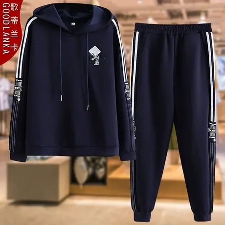 中年妈妈春秋运动服套装洋气大码宽松时尚连帽卫衣撞色休闲两件套商品大图