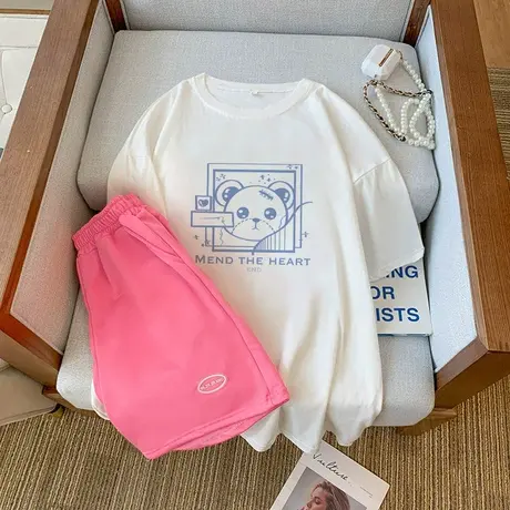 纯棉大码运动服套装女夏季薄款短袖短裤小个子休闲网红炸街两件套商品大图