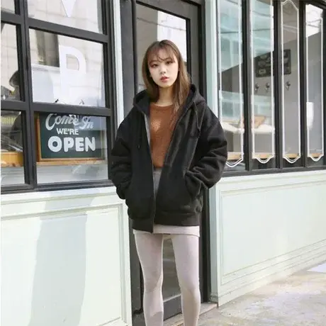 waitmore卫衣女加绒加厚2024新款韩版ins潮慵懒风bf宽松百搭外套图片