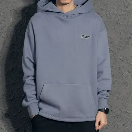 奕飏2020简约宽松加绒卫衣男韩版潮流连帽套头秋冬款帽衫学生纯色商品大图