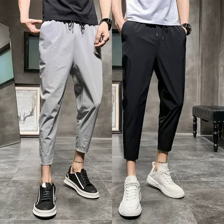 九分裤男士2021夏季港风薄款坠感阔腿裤西裤韩版潮流直筒休闲裤子图片