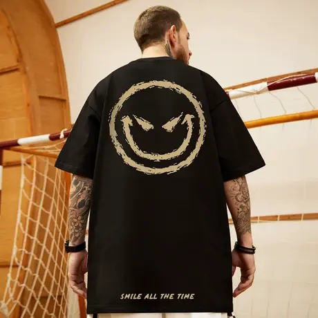 oversize港风潮牌国潮嘻哈短袖T恤宽松加肥加大码男装情侣装半袖商品大图