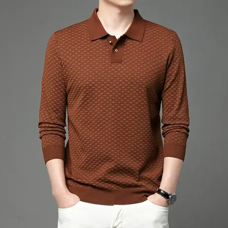 男装针织衫提花高奢打底衫可机洗羊毛衫中青年修身潮流男内搭毛衫商品大图