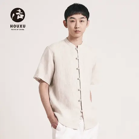 后序【纯亚麻系列】新中式亚麻衬衫男短袖宽松国风盘扣唐装上衣男商品大图
