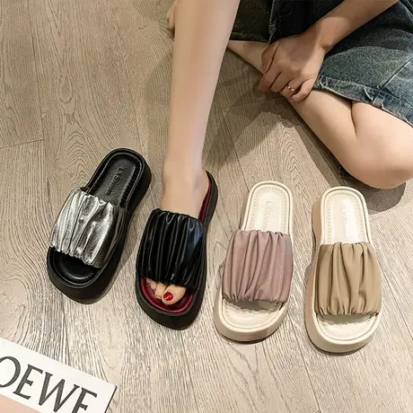 踩屎感一字拖鞋女夏季外穿2023年新款百搭时尚懒人厚底夏款凉拖鞋商品大图