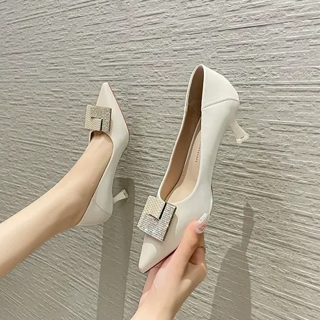 高跟鞋女2024秋季新款水钻气质尖头细跟工作鞋法式设计感小众单鞋图片