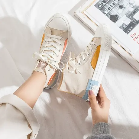 高帮帆布鞋女2021年新款夏季薄款ulzzang百搭学生潮鞋ins休闲板鞋商品大图