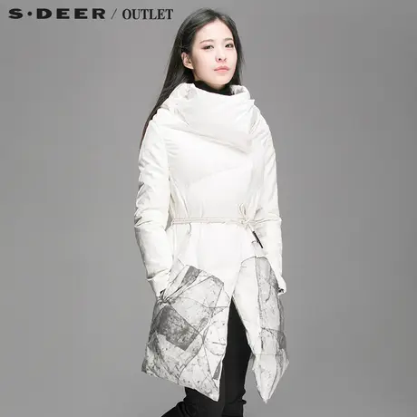 s.deer圣迪奥专柜正品几何墨迹图形长款羽绒服S14482407图片