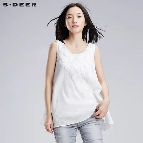 sdeer圣迪奥愫白柔美圆摆绣花无袖阔摆上衣S16280646图片
