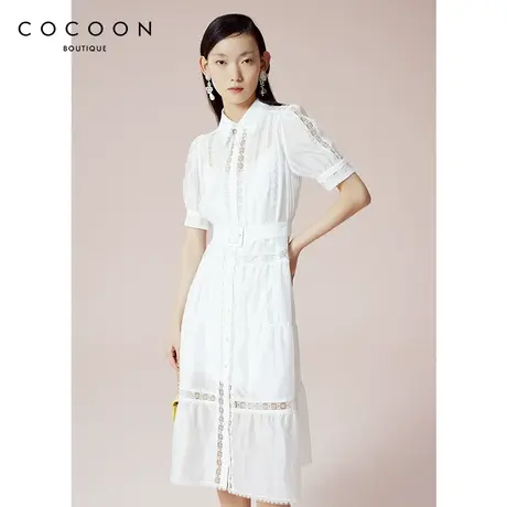 COCOON商场同款纯色裙子2023夏装新款女装气质翻领设计感连衣裙女图片
